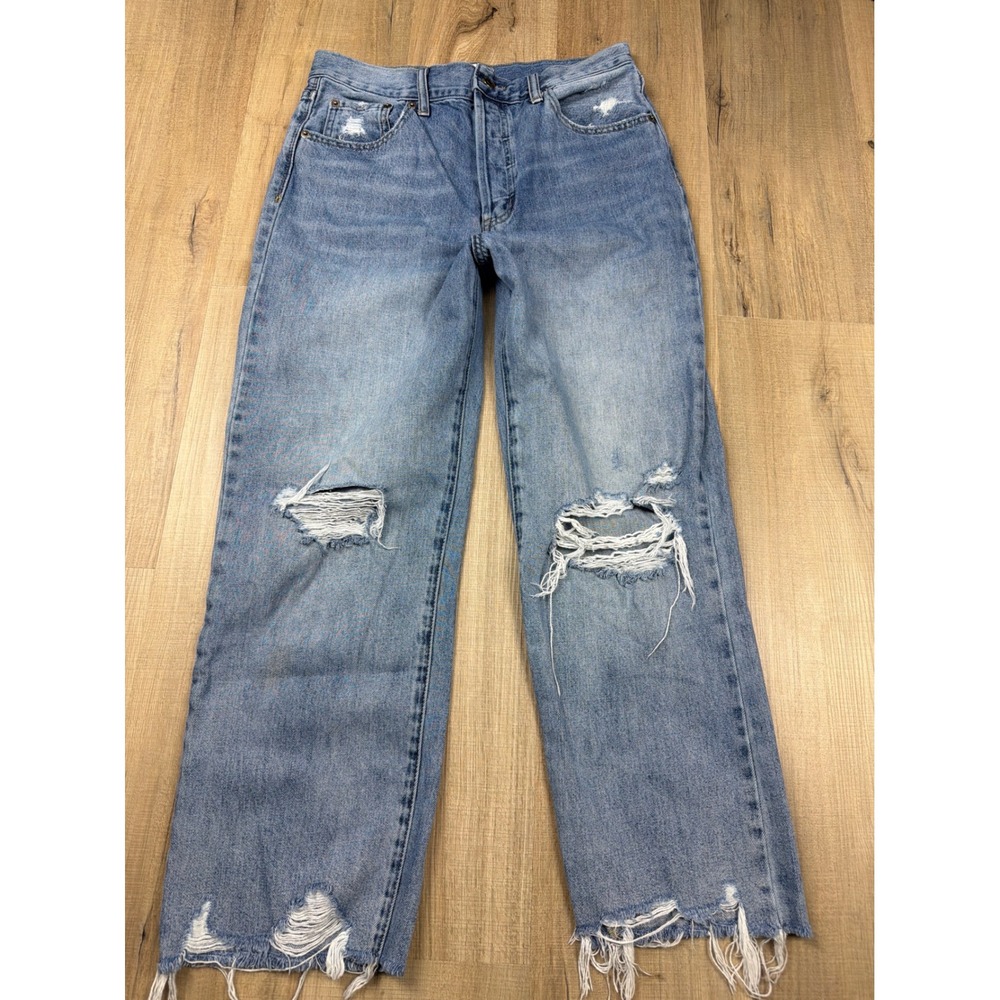 Revolve Pistola Distressed High Rise Straight Leg Jeans Blue Denim Size 29
